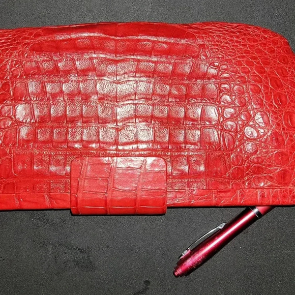 Nancy Gonzalez Red Croc Clutch Purse - Picture 4 of 6